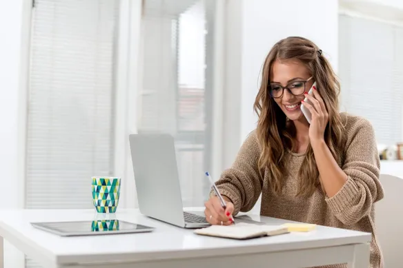 Woman working in stylish workspace